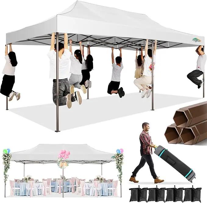 COBIZI 10x20 Pop Up Canopy Heavy Duty Without Sidewalls, Commercial Heavy Duty Pop Up Tent for Parties All Weather Waterproof and UV 50+ Wedding Tent with Roller Bag(Legs Upgraded),White by GreenHaven Gardens
