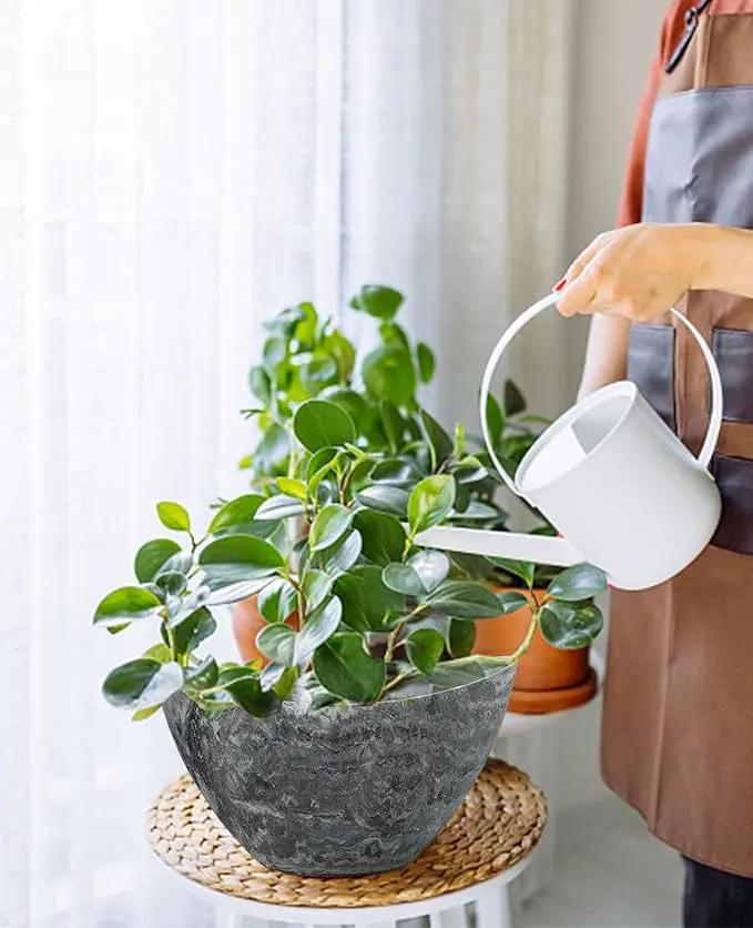 LaDoVita Plant Pots with Drainage Holes, 12 Inch Large Planters for Indoor Plants, Plastic Flower Pots Outdoor, 2 Pack, Marble Pattern Grey by GreenHaven Gardens