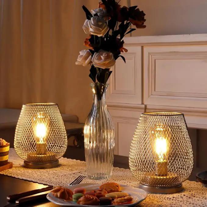 JHY DESIGN Set of 2 Metal Cage LED Lantern Battery Powered Cordless Accent Light with LED Great for Weddings Parties Patio Events for Indoors Outdoors(Silver) by GreenHaven Gardens