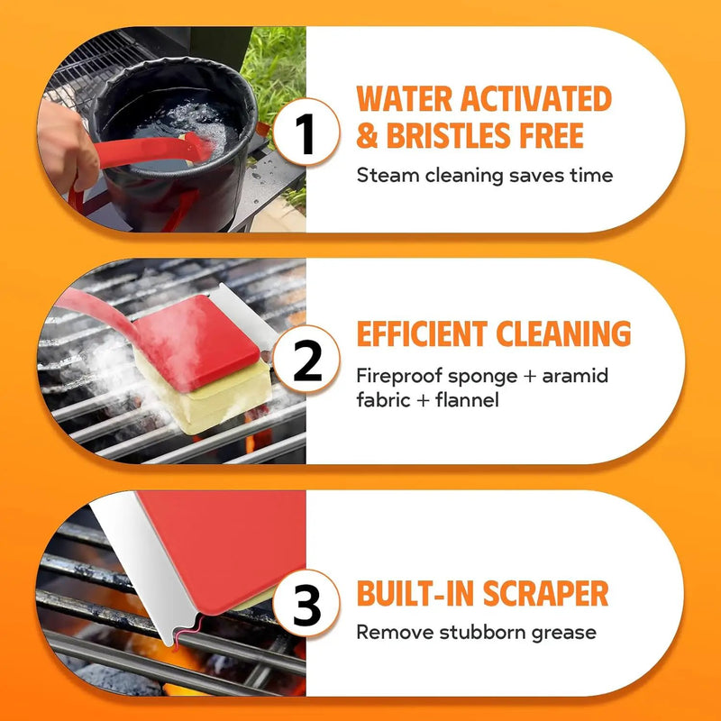 MEKER Grill Brush Bristle Free, Grill Cleaner Brush with 3 BBQ Replacement Head, Seamless Scraper Tool for Cast Iron, Stainless Steel Grates, Safe Grill Scraper Outdoor BBQ Grill, Red by GreenHaven Gardens