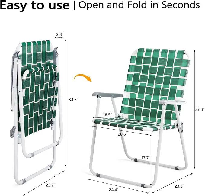 VINGLI Patio Lawn Webbed Folding Chairs Outdoor Beach Portable Camping Chair for Yard, Garden (2, Dark Green, Oversized) by GreenHaven Gardens