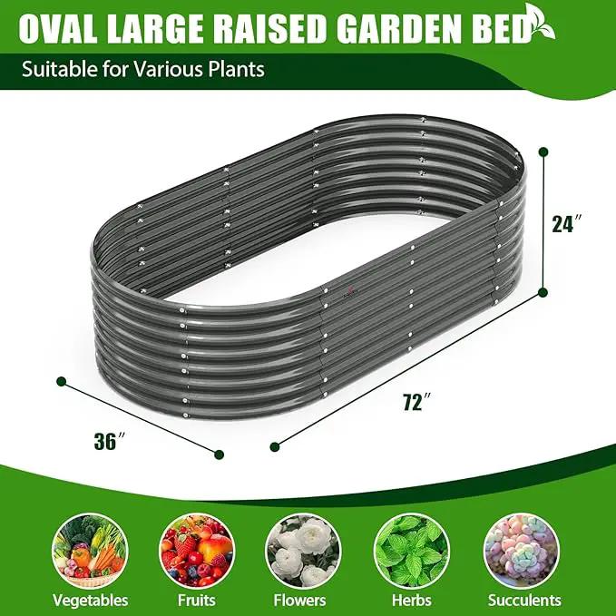 A ANLEOLIFE 6X3X2 ft Galvanized Raised Garden Beds Outdoor, Oval Large Metal Deep Root Planter Box for Planting Vegetables Flowers Herb, Anti-Rust & Easy-Setup, Quartz Grey by GreenHaven Gardens
