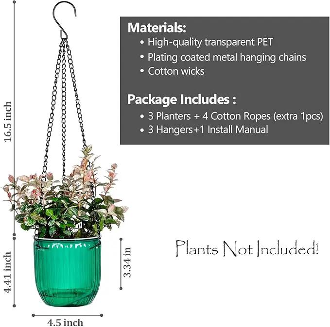 4.5 Inch 2 Pcs Self Watering Hanging Planter Indoor Plant Pots Drainage Holes, Outdoor Small Hanging Planters Flower Pot Basket, Visible Water Level, Plant Hanger Home Decor, Gardening by GreenHaven Gardens