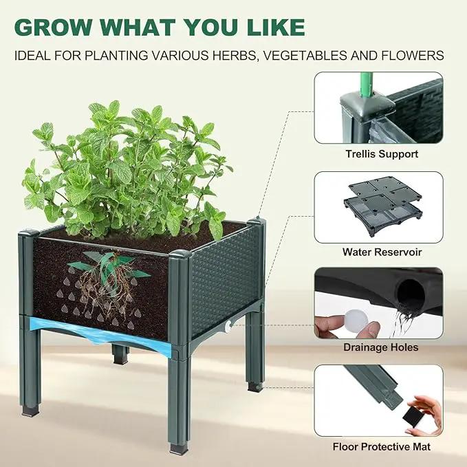 Emalie Raised Garden Beds Elevated Plastic Planter Box with Drainage Plugs Perfect for Vegetables Flowers Herbs Growing Outdoor, 47.2" Lx15.7 Wx16.5 H Grey by GreenHaven Gardens