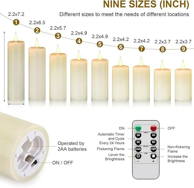 Flameless Flickering Battery Operated Candles 9PACK Real Wax Pillar LED Candles with 10-Key Remote Control and 24 Hours Timer for Wedding, Party, Home Decoration (Ivory) by GreenHaven Gardens