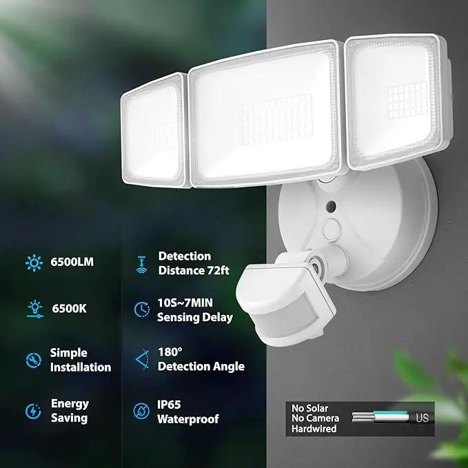 Onforu 65W LED Flood Light Motion Sensor Outdoor, 6500lm Security Light with Three Head, IP65 Waterproof Exterior Floodlight, 6500k Wall Light for Entryways Stairs Yard Garage by GreenHaven Gardens