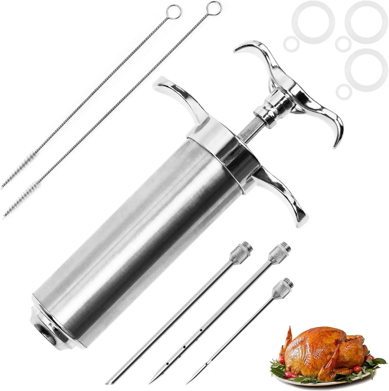 Meat Injector Syringe Kit, Flavor Injector with 3 Marinade Needles, Stainless Steel Kitchen Food Injection Syringe for Turkey Cooking by GreenHaven Gardens