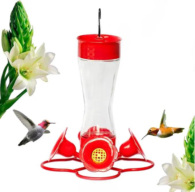 Nature's Rhythm Bird Feeder 4 bee Guard Plastic Feeding Port 8oz Glass Pinch Waist Hummingbird Feeder,1pcs by GreenHaven Gardens