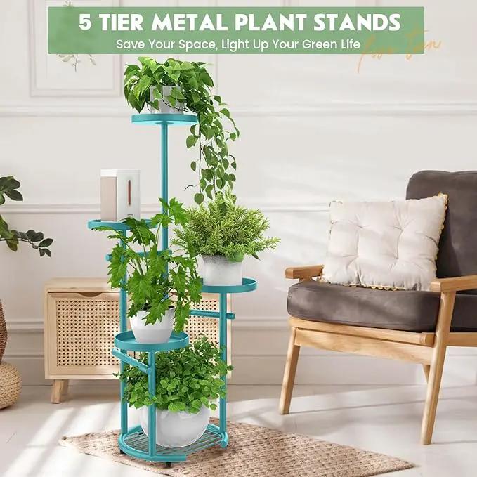 TOSKING 5 Tier Metal Plant Stand Indoor， Plant Shelf, Corner Shelf Flower Pot Stand for Outdoor Plant Stand for Living Room Balcony Garden Patio Bedroom (Blue, 38in) by GreenHaven Gardens