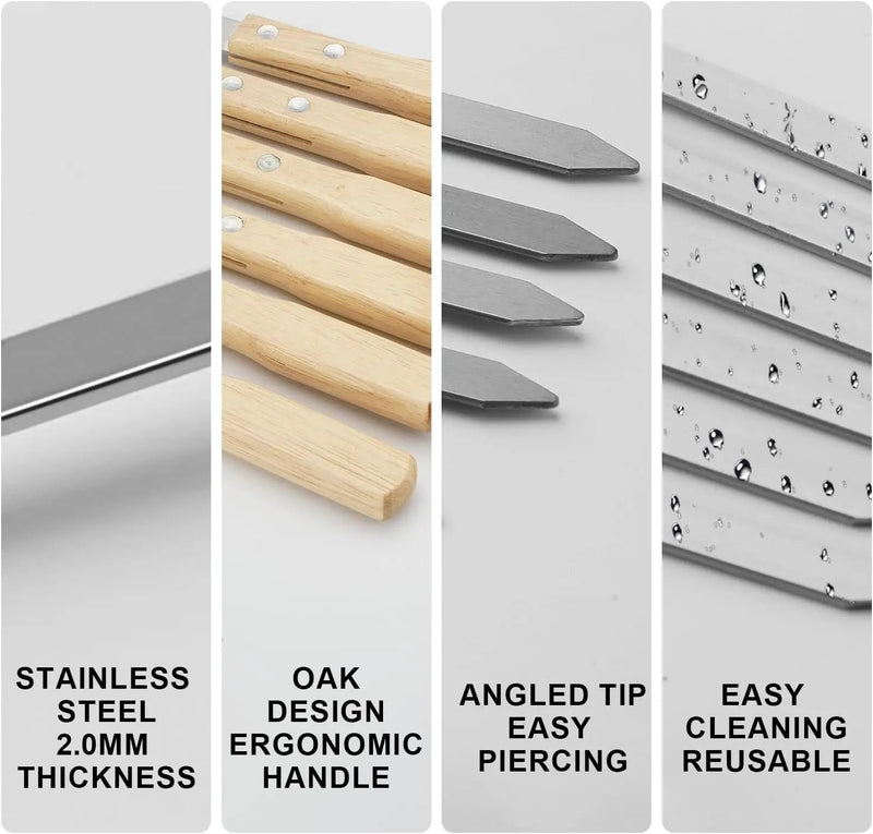 SHIKORI Kabob Skewers,BBQ Barbecue Skewers,Stainless Steel Sticks,23 Inch Heavy Duty Large Wide Reusable,with Nonslip Wooden-12 Pcs by GreenHaven Gardens