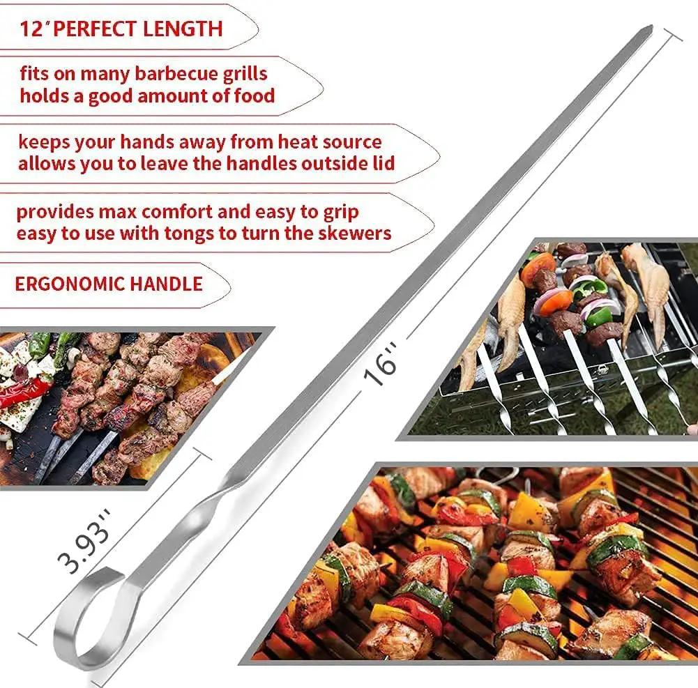 18PCS Kabob Skewers Flat Metal BBQ Barbecue Skewer 16" Long Stainless Steel Shish Kebob Sticks Wide Reusable Grilling Skewers Set for Meat Shrimp Chicken Vegetable, 18 Pack by GreenHaven Gardens