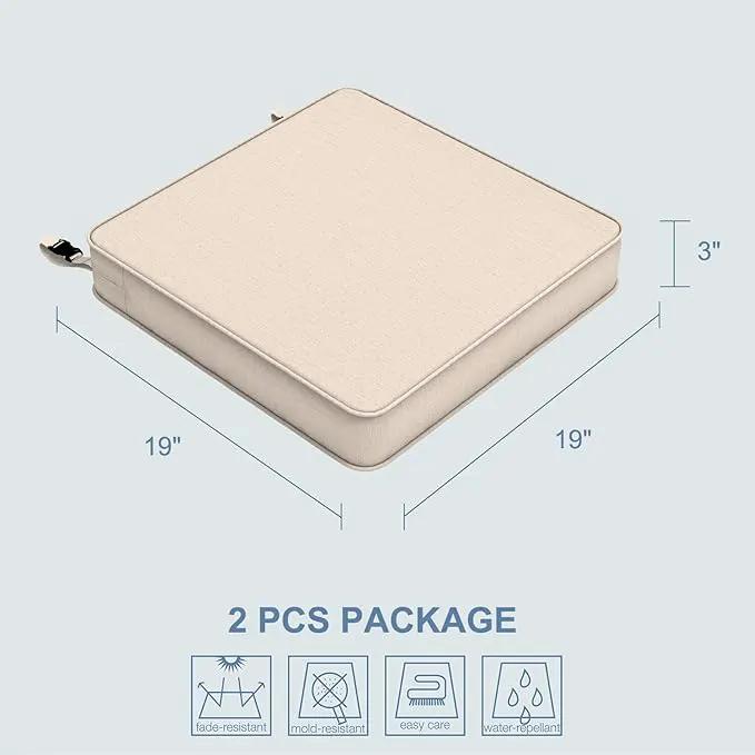 LVTXIII Patio Chair Cushions 19"x19"x3", Water-Repellent Outdoor Seat Cushions for Patio Furniture, Square Chair Pads with Ties for Home Garden Decoration, Set of 2, Beige by GreenHaven Gardens