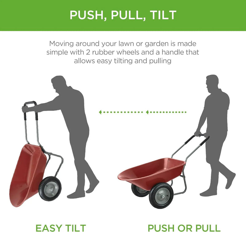 Best Choice Products Dual-Wheel Home Utility Yard Wheelbarrow Garden Cart w/Built-in Stand for Lawn, Gardening, Construction - Red by GreenHaven Gardens