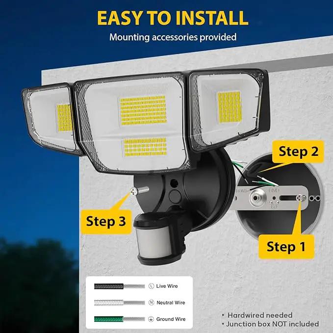 90W 10000LM LED Security Lights Motion Sensor Outdoor Lights, 4 Head Dusk to Dawn, 6500K Daylight Flood Lights Outdoor Motion Sensor, IP65 Waterproof, Motion Light for Outside, Garage, Yard, Porch by GreenHaven Gardens