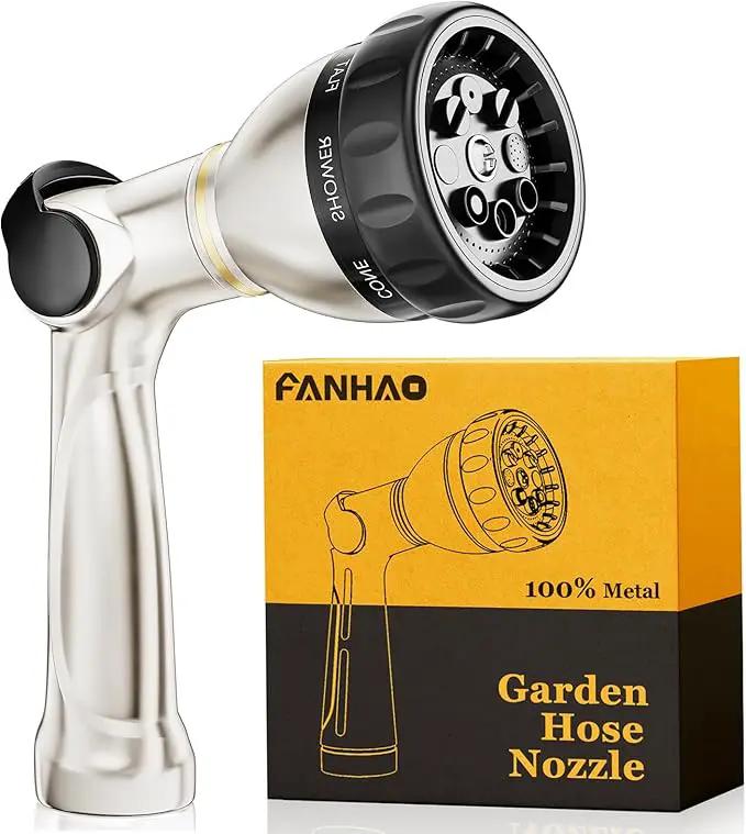 FANHAO Professional Garden Hose Nozzle Heavy Duty, 100% Metal Thumb Control Water Hose Sprayer with 8 Spray Patterns, High Pressure Water Nozzle for Watering Plant & Lawn, Washing Car & Pet by GreenHaven Gardens