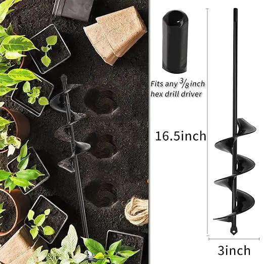 TCBWFY 4 Pack Garden Auger Spiral Drill Bits - 1.6"x9", 1.6"x16.5", 3"x16.5", 3"x12" - Heavy Duty Steel - Corrosion Resistant - Perfect for Post Holes, Earth & Lawn Augering,Planting Bulbs&Trees by GreenHaven Gardens