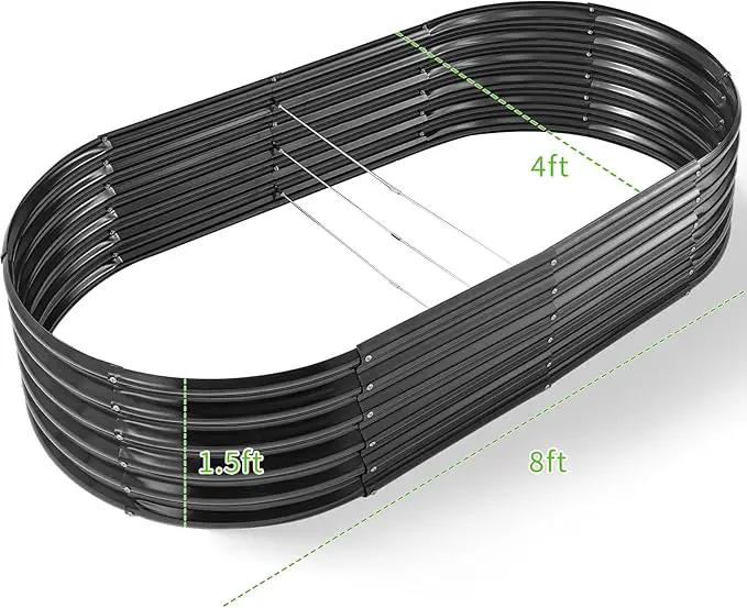 Land Guard Galvanized Metal Raised Garden Bed Kit, 8x4x1.5ft Large Planter Boxes Outdoor, Oval Gardening Box, Patio Garden Planter Box for Vegetables (Grey) by GreenHaven Gardens