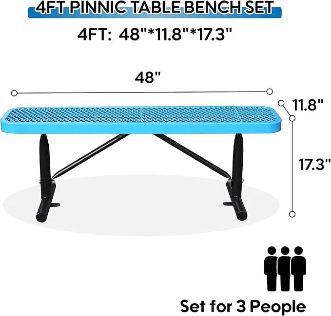 4 Feet Heavy Duty Metal Park Bench for Outside, Outdoor Bench with Portable Frame, Commercial Benches for Shopping Mall, Store, Park, Patio, Deck, Blue by GreenHaven Gardens