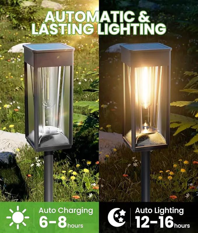 Bright Solar Lights Outdoor 6 Pack, 2-in-1 Warm&Cool Solar Pathway Lights Waterproof IP65, Auto On/Off, Long Lasting Outdoor Light for Yard, Patio, Garden, Outside Landscape Lighting by GreenHaven Gardens