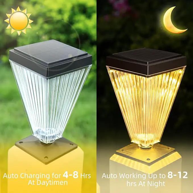 Outdoor Solar Post Caps Lights-4 Pack Waterproof Solar Fence Post Solar Powered Deck Post Lights,High Brightness Warm White Led Post Lights fits 4x4, 5x5,6x6 Wooden Post by GreenHaven Gardens