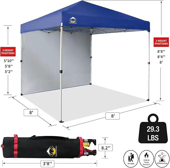 CROWN SHADES 8x8 Pop Up Canopy with 1 Side Wall - Beach Tent with One Push Setup - Outdoor Sun Shade for Events, Parties, Camping - Gazebo with STO-N-Go Cover Bag (Navy Blue) by GreenHaven Gardens