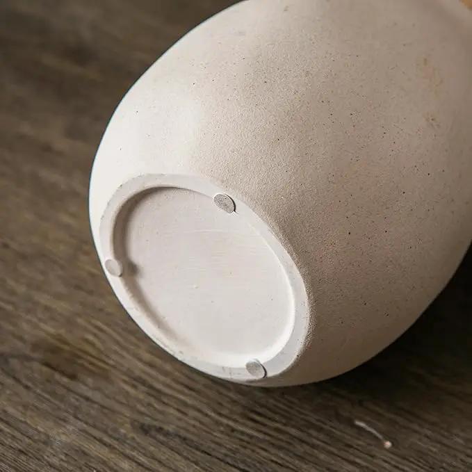 Off-White Ceramic Vase with 2 Handles, Sandstone Texture for Modern Farmhouse Decor, Rustic Pottery, Decorative Flower Vase, Clay Small Vase, Centerpiece for Dining Table - 7 Inch Tall by GreenHaven Gardens