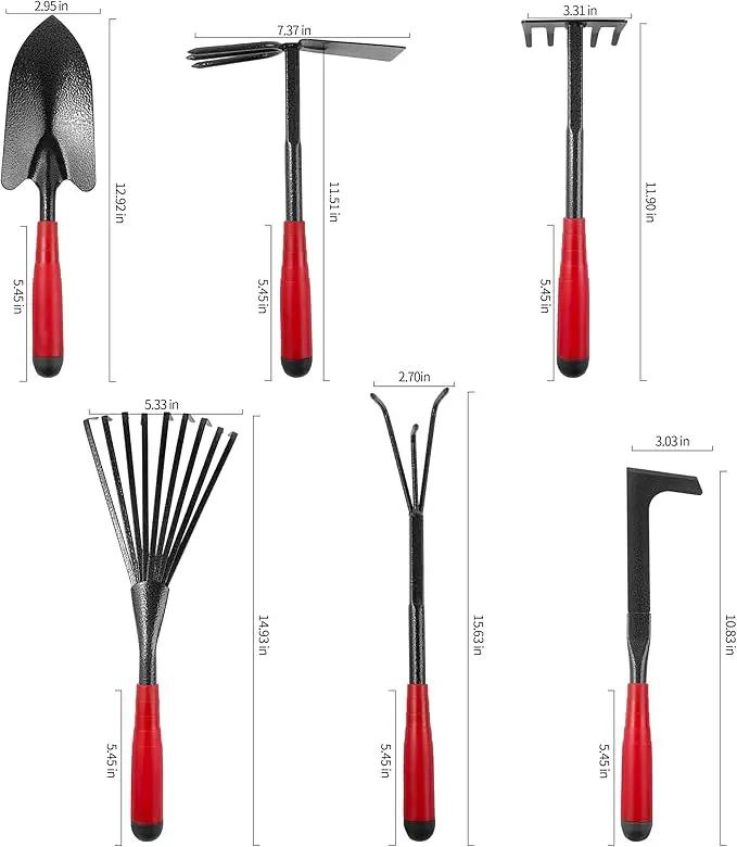 Set of 7 Gardening Tool Set, Rust-Resistant Handy Tools for Gardening, Ideal Gardening Gift Set, Including Trowel, Weeder, Hoes, and Rakes (Red) by GreenHaven Gardens