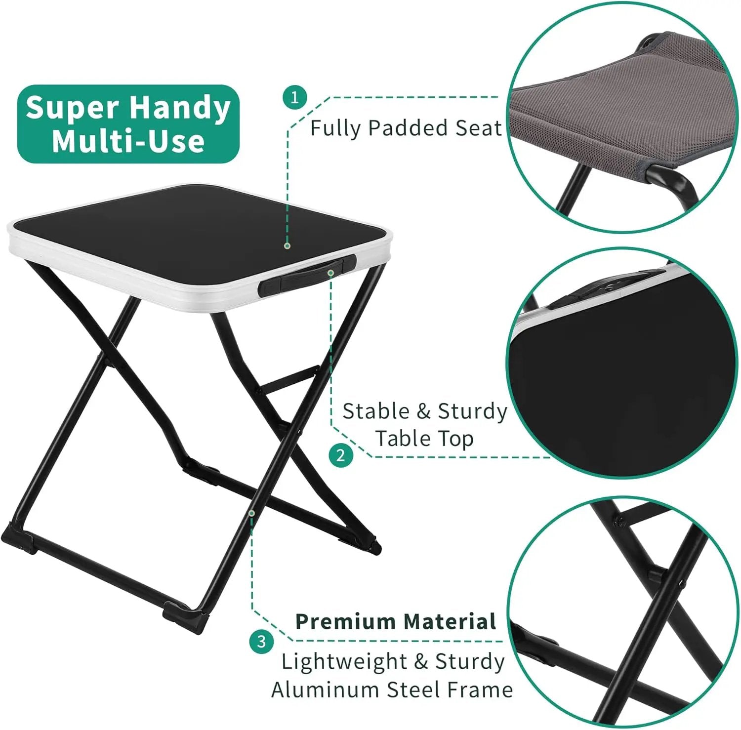 SUNNYFEEL 3 in 1 Folding Camping Table and Stool, Footrest, Lightweight Up to 300 LBS, Easy to Carry, Portable Camp Stool for Beach, Fishing, Trip, Picnic, Lawn, Concert Outdoor by GreenHaven Gardens