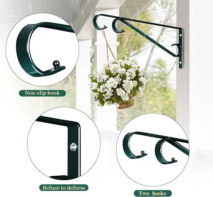 Plant Hangers Outdoor (2 Pack-15.4 Inch Blackish Green) Plant Hooks Heavy Duty Iron Plant Hanger Hook for Wall, Hanging Plant Bracket for Planters, Bird Feeders, Lanterns, Wind Chimes, Outdoor by GreenHaven Gardens