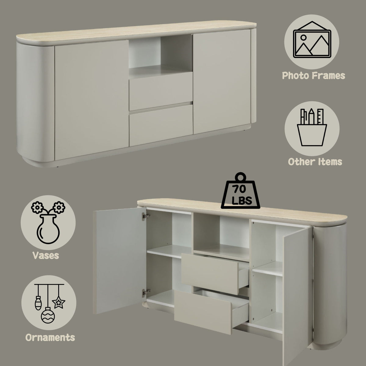 Ingram Ceramic Top Server with Durable Ceramic Top - Light Gray, photo 3 of 4