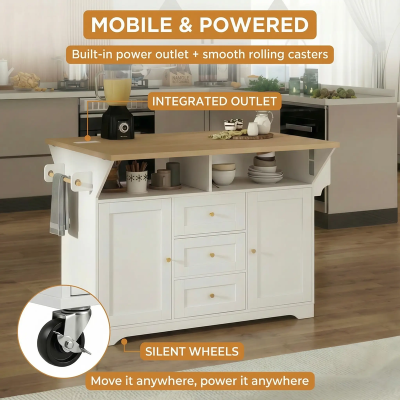 Large Kitchen Island with 2 Drop Leaf and Power Outlet by HouseOfZazla