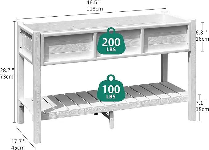 YITAHOME Raised Garden Bed, 47x18x31 Inch HIPS Poly-Wood Weather-Resistant Elevated Planter Box with Storage Shelf for Vegetable Flower, White by GreenHaven Gardens