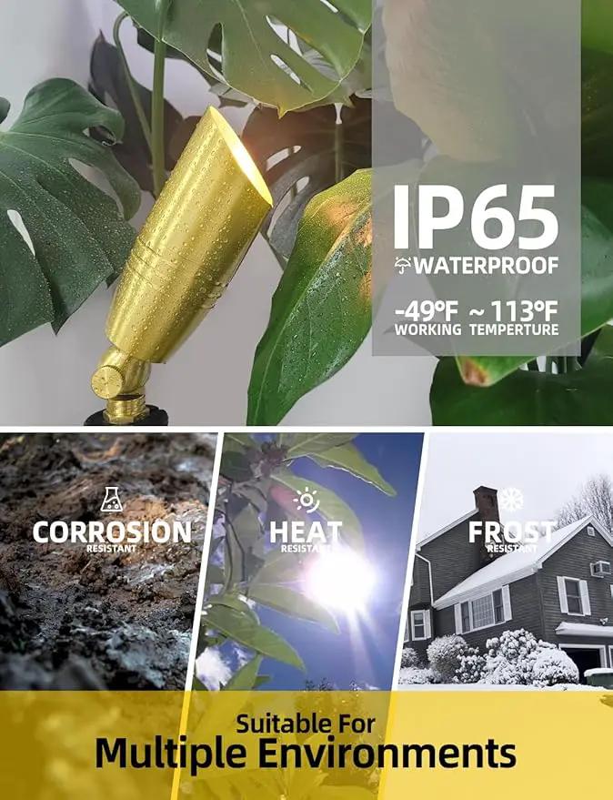 COLOER Die-cast Brass Landscape Spotlight 1-Pack Without Bulb,12V AC/DC Low Voltage Copper Outdoor Lighting with Ground Stake, Directional Garden Patio Spot Up Light (102B Brass Finish) by GreenHaven Gardens