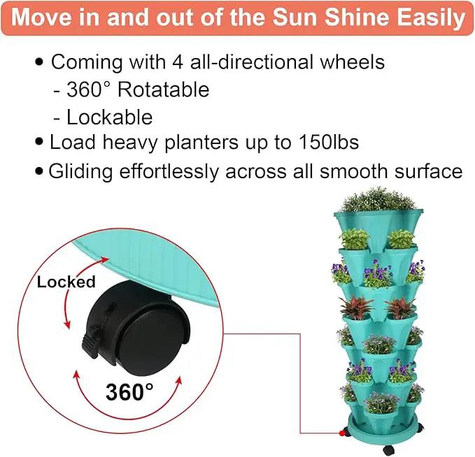 Vertical Planter 7 Tier Stackable Planters Garden Planters Strawberry Herb Flower and Vegetable Planter Indoor Outdoor Gardening Pots with Removable Wheels and Tools by GreenHaven Gardens