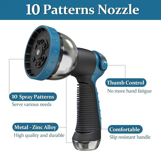 Garden Hose 50ft Made of TPE(BetterThan PVC), with 10 Patterns Sprayer Nozzle, Ultra-Light & Flexible Water Hose with Solid Brass Fittings, Non-Shrinking, Easy to Storage, Drinking Water Safe Material by GreenHaven Gardens