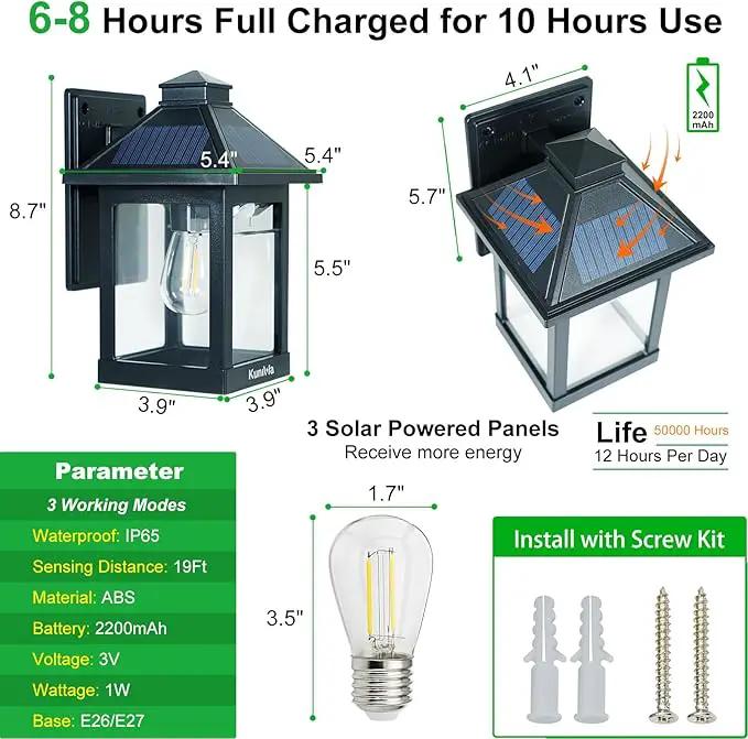 2 Pack Solar Wall Lantern Lights Outdoor Dusk to Dawn Motion Sensor Waterproof LED Wall Sconce Exterior Porch Light Fixtures Warm White, 3 Lighting Modes for Fence Patio Garage Garden Yard by GreenHaven Gardens