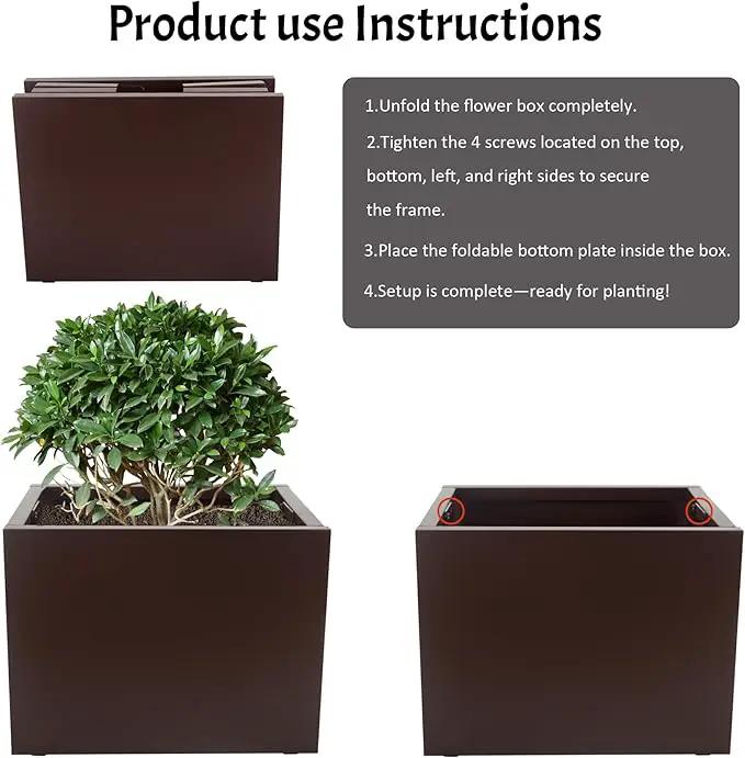 Galvanized Steel Rectangular Planter, 16"x 12"x 12" Small Planters for Outdoor Plants, Brown Outdoor Planter with Drainage Holes by GreenHaven Gardens