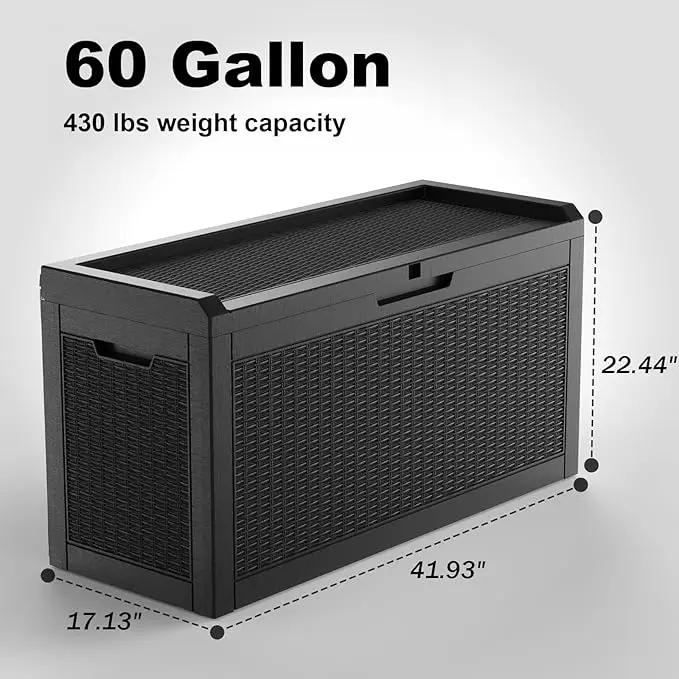 DRATO 60 Gallon Deck Box, Waterproof Resin Large Outdoor Storgae Box for Patio Furniture, Patio Cushions, Gardening Tools, Pool and Sports Supplies, Lockable by GreenHaven Gardens