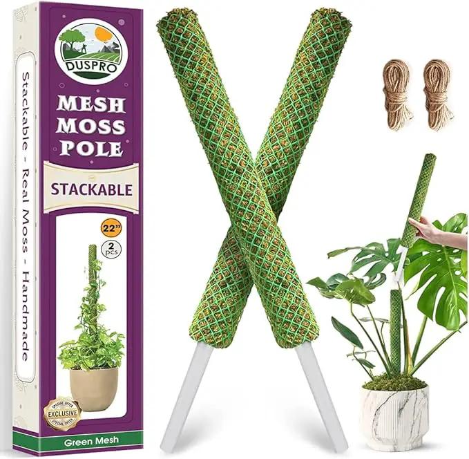 DUSPRO Green Stackable Mesh Moss Pole for Plants Climbing Vine Supporting Monstera Trellis, for Indoor Plants Extendable Plant Pole Moss Sticks, for Plants Monstera Potted Plant Stakes 2 pcs 22'' by GreenHaven Gardens