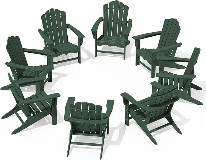KINGYES HDPE Adirondack Chair Set of 8, Classic All-Weather Adirondack Chair, Green by GreenHaven Gardens