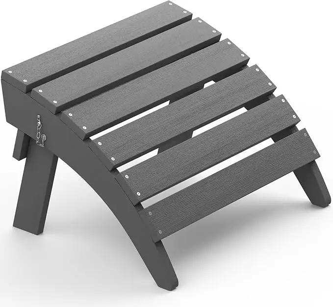 SERWALL Folding Adirondack Ottoman for Adirondack Chair, No-Assembly Weather Resistance Outdoor Footstool, High Impact Polystyrene Folding Adirondack Footrest, Gray by GreenHaven Gardens