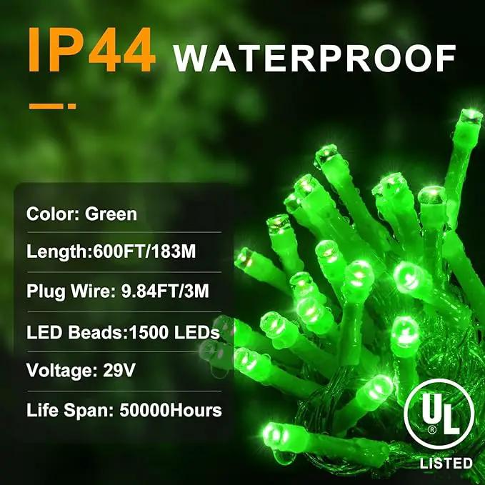KNONEW 600ft 1500 LED String Lights Outdoor Christmas Lights 8 Modes & Timer Fairy Light Plug in Waterproof LED String Lights for Xmas Yard Tree Wedding Party Holiday Decorations (Green) by GreenHaven Gardens