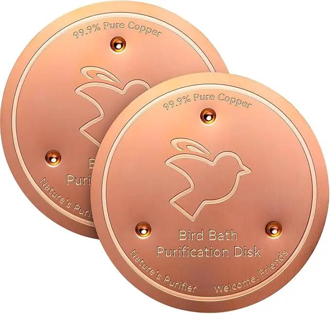 Mellbree 2-Pack Bird Bath Copper Disk, 0.6mm Reinforced 99.99% Pure Copper Cleaning Disk with Triple-Point Support for Physical Safe Clean Water All-Season, Universal Fit for Outdoor Birdbaths, Bowl by GreenHaven Gardens