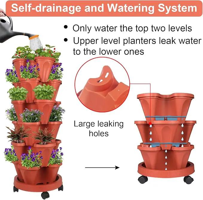 Vertical Planter 6 Tier Stackable Planters Garden Planters Strawberry Herb Flower and Vegetable Planter Indoor Outdoor Gardening Pots with Removable Wheels and Tools by GreenHaven Gardens