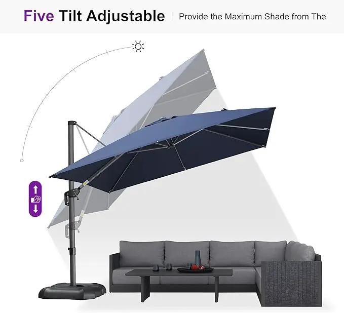 PURPLE LEAF Patio Umbrella with Base 10 Feet Outdoor Cantilever Square Umbrella Aluminum Offset Umbrella with 360-degree Rotation for Garden Deck Pool Patio, Navy Blue by GreenHaven Gardens
