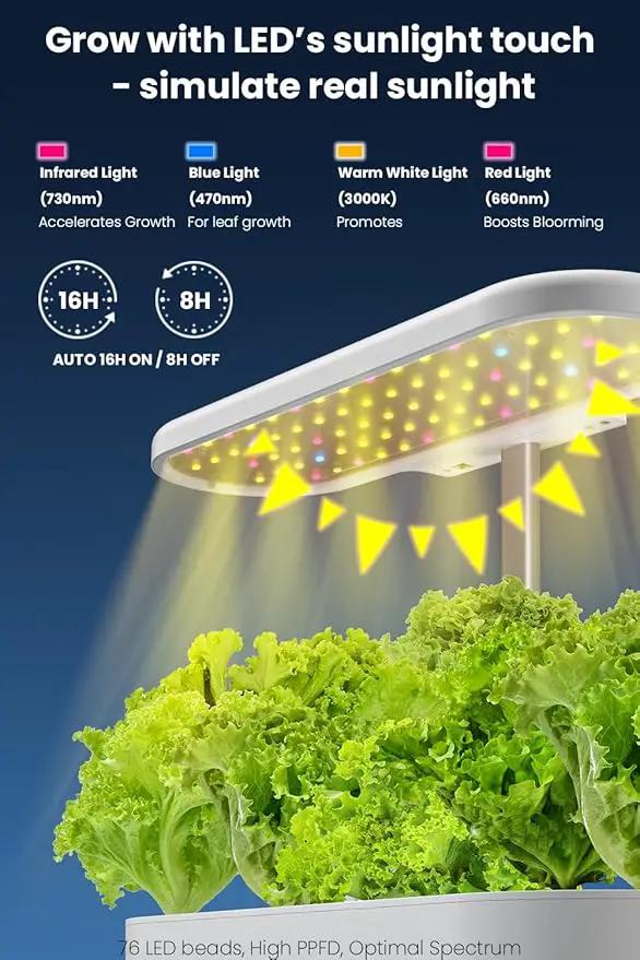 inBloom 12 Pods Hydroponics Growing System Indoor Garden with LED Grow Light and Pod Kit, Plants Germination Kit with 4.2L Water Pump Accelerate, Height Adjustable, Gardening Gifts for Women, White by GreenHaven Gardens