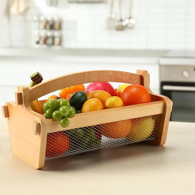 Garden Harvest Basket Mesh Storage with Handle Versatile Gardening Fruits Vegetables Gathering Basket Garden Supply Gardener Gift Spring for Washing Holding (Wood Color,13.4in) by GreenHaven Gardens