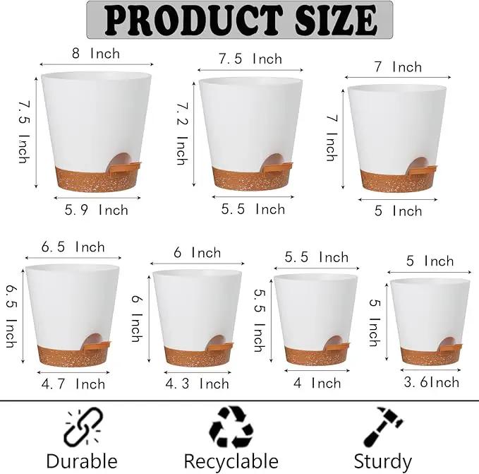 Plant Pots Outdoor 8/7.5/7/6.5/6/5.5/5Inch 7Pack, Planting Pots for All House Plants White Plastic Planters Outdoor Flower Pots Nursery Planting Pot with Drainage Hole and Deep Reservoir by GreenHaven Gardens
