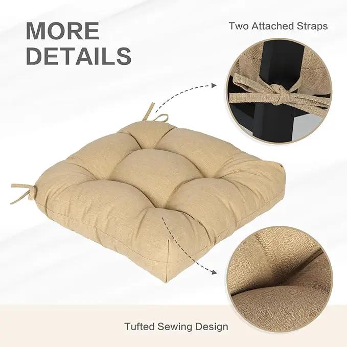Aoodor 19" x 19" x 5" Tufted Outdoor Chair Cushions, Water Resistant & Fade Resistant Polyester Dining Chair Pads with 2 Straps for Patio Furniture, Set of 4 by GreenHaven Gardens