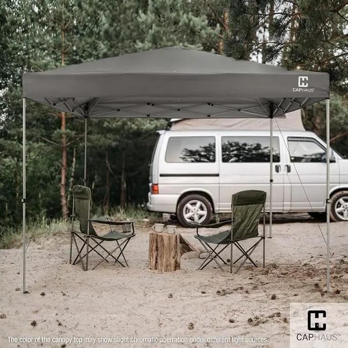 CAPHAUS Patented One-Push Pop Up Outdoor Canopy Tent, Heavy-Duty Commercial Grade w/Central Lock, Portable and Instant Folding Shelter with Wheeled Carry Bag and Weight Bag, 10ft x 10ft, Dark Grey by GreenHaven Gardens